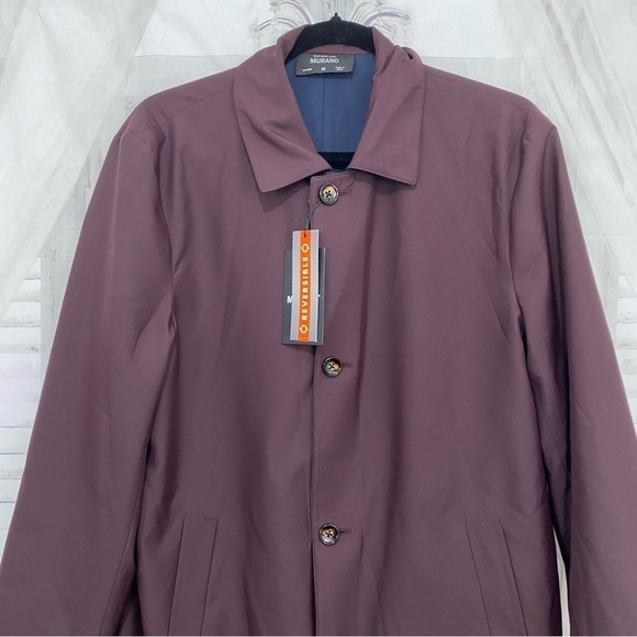 Murano Medium Blue Purple Solid Reversible Trench Coat Lightweight Jacket Button - Picture 4 of 14